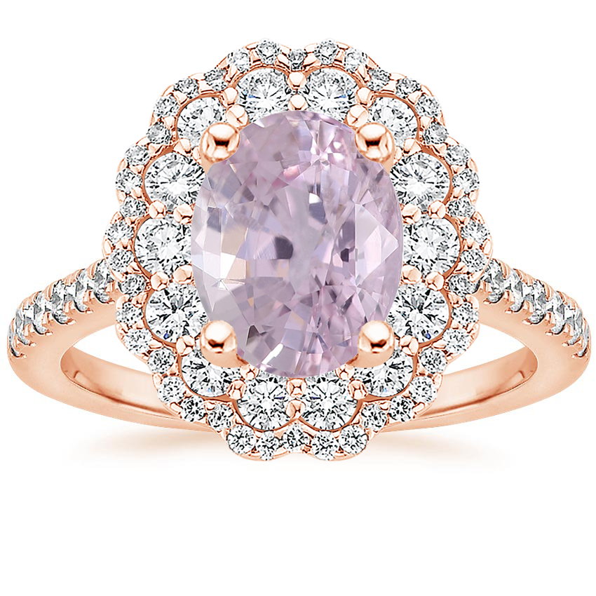 14K Rose Gold Rosa Halo Diamond Ring, large top view