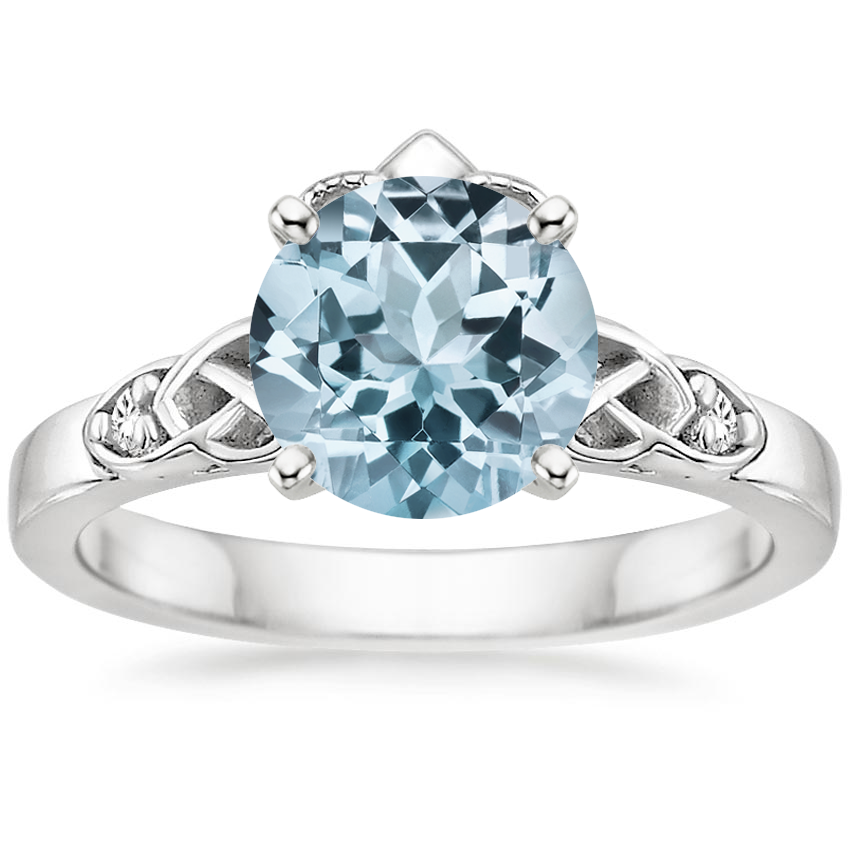 Aquamarine Celtic Claddagh Diamond Ring In 18k White Gold