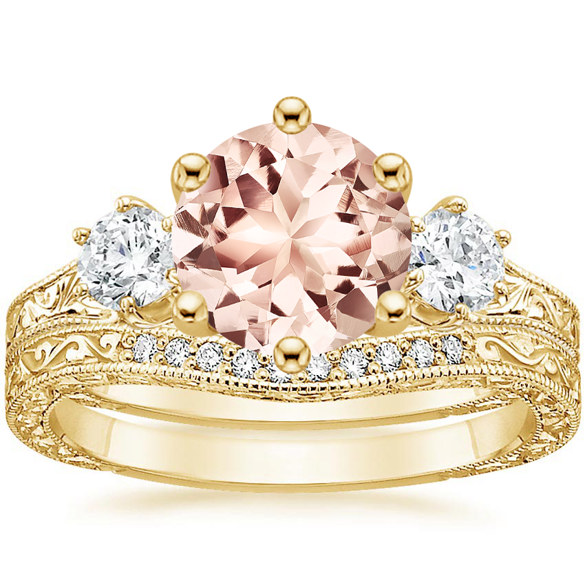 18KY Morganite Three Stone Hudson Bridal Set (1/3 ct. tw.), top view