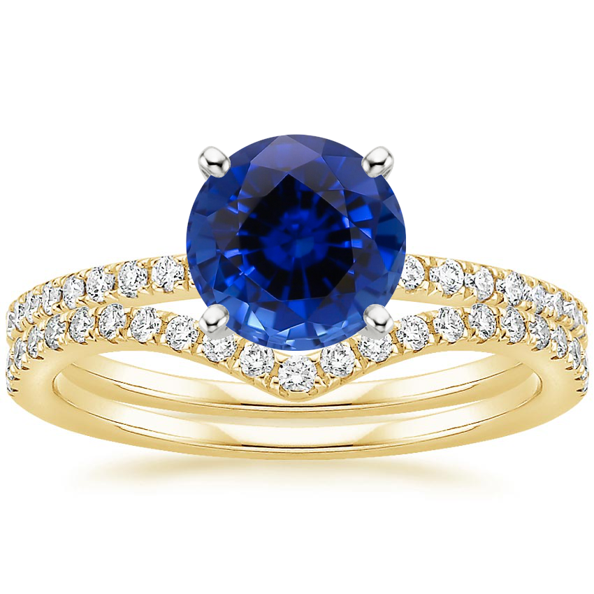 18KY Sapphire Ballad Diamond Ring (1/8 ct. tw.) with Flair Diamond Ring (1/6 ct. tw.), top view