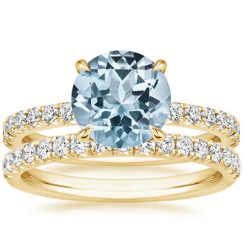 18KY Aquamarine Amelie Diamond Bridal Set, top view