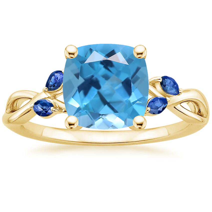 18K Yellow Gold Willow Ring With Sapphire Accents, large top view