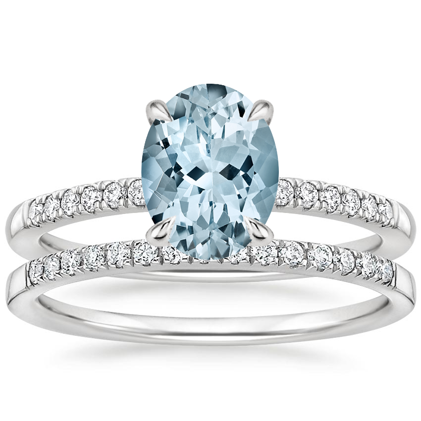18KW Aquamarine Petite Viviana Diamond Bridal Set (1/4 ct. tw.), top view