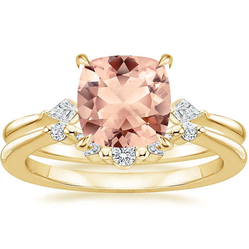18KY Morganite Cometa Diamond Bridal Set, top view