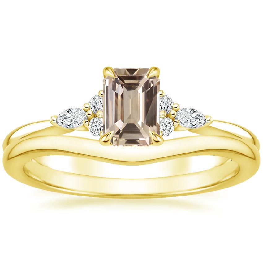 18K Yellow Gold Nadia Diamond Ring with Petite Curved Wedding Ring