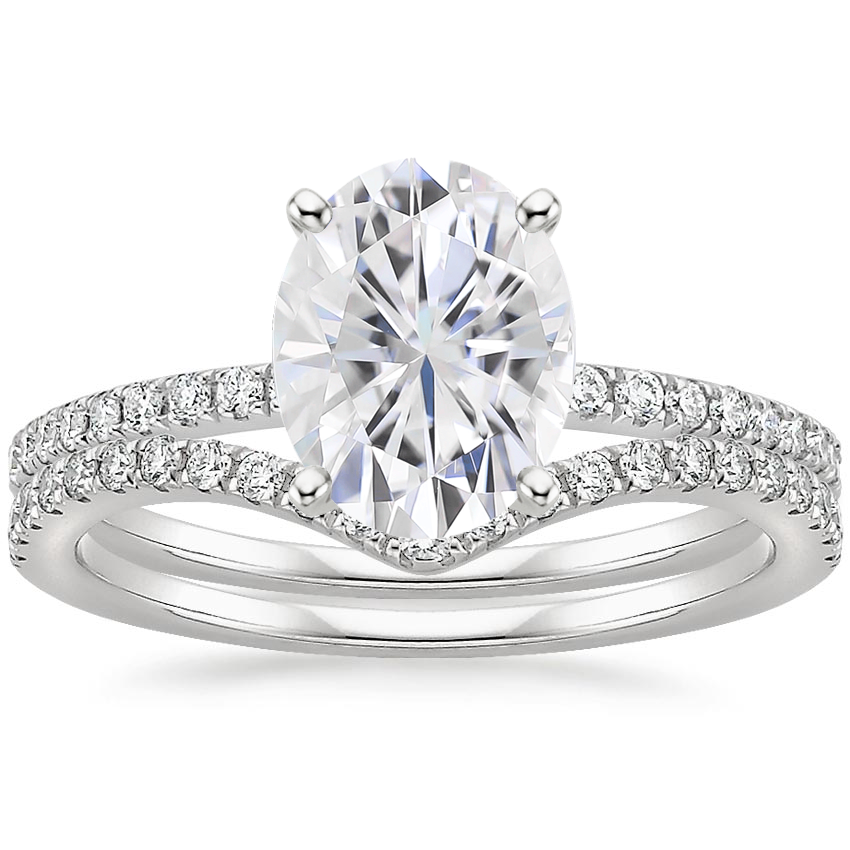 18KW Moissanite Ballad Diamond Ring (1/8 ct. tw.) with Flair Diamond Ring (1/6 ct. tw.), top view