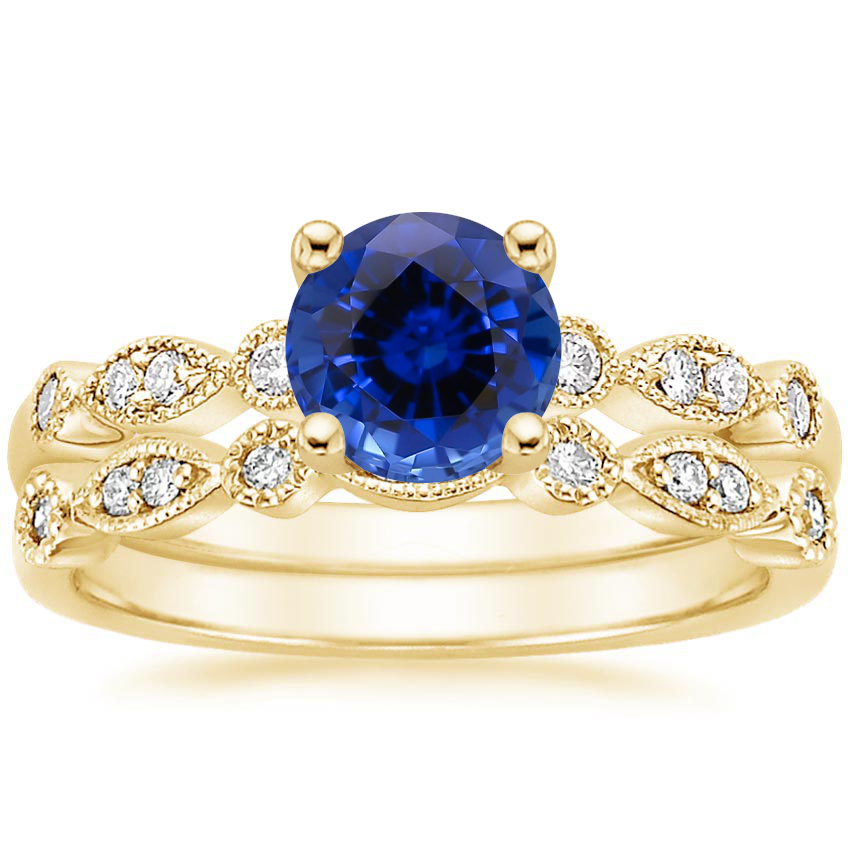 18KY Sapphire Tiara Diamond Bridal Set (1/5 ct. tw.), top view