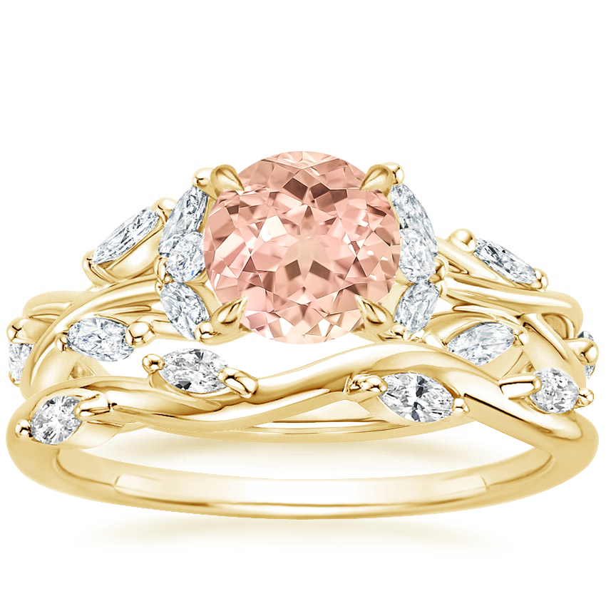 18K Yellow Gold Secret Garden Diamond Ring (1/2 ct. tw.) with Winding Willow Diamond Ring (1/8 ct. tw.)