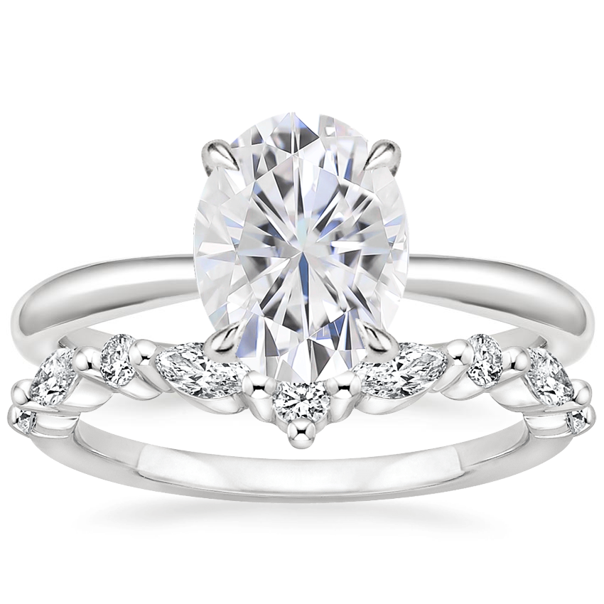 18KW Moissanite Freesia Ring with Curved Versailles Diamond Ring, top view