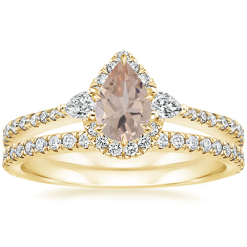 18K Yellow Gold Luxe Aria Halo Diamond Ring (1/4 ct. tw.) with Luxe Sia Diamond Open Ring (1/5 ct. tw.)