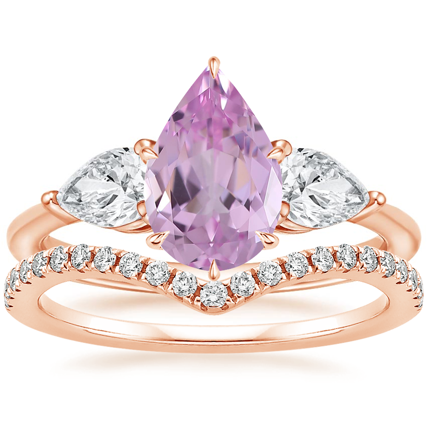 14K Rose Gold Luxe Opera Three Stone Diamond Ring with Flair Diamond Ring (1/6 ct. tw.)