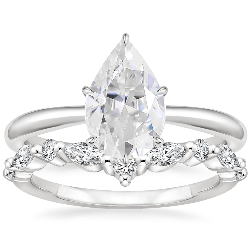 18KW Moissanite Freesia Ring with Curved Versailles Diamond Ring, top view