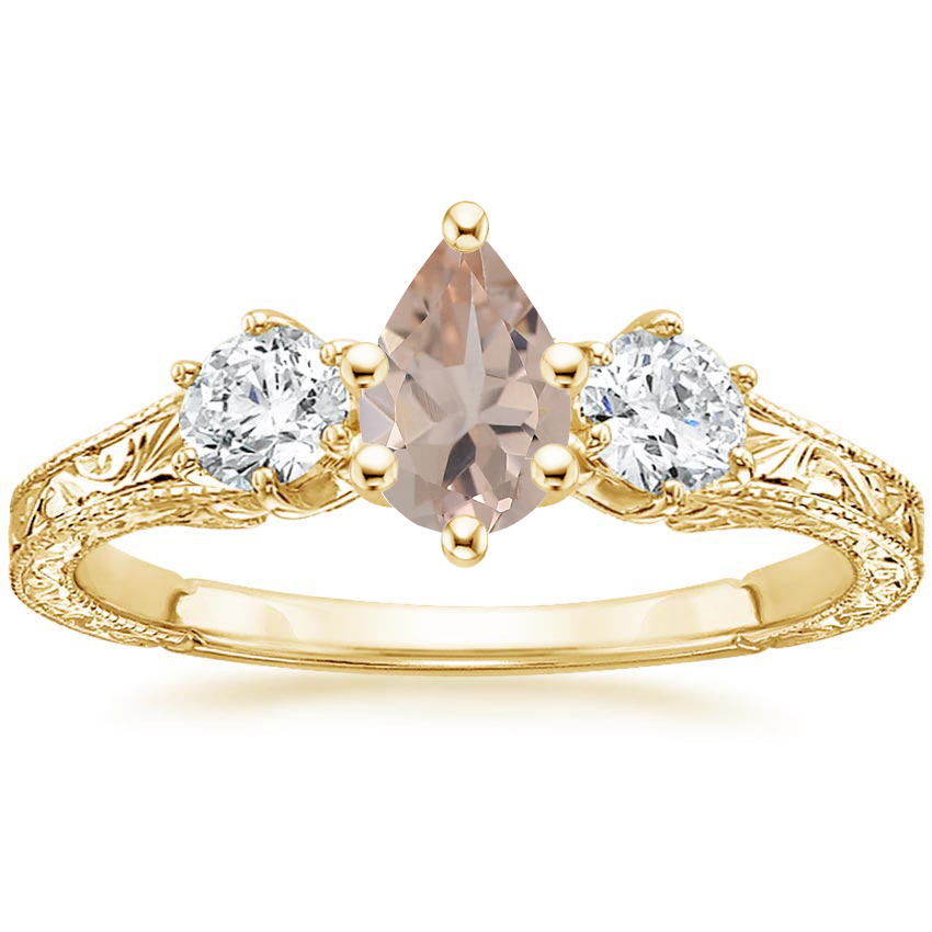 18K Yellow Gold Hudson Engraved Three Stone Diamond Ring (1/3 ct. tw.), large top view