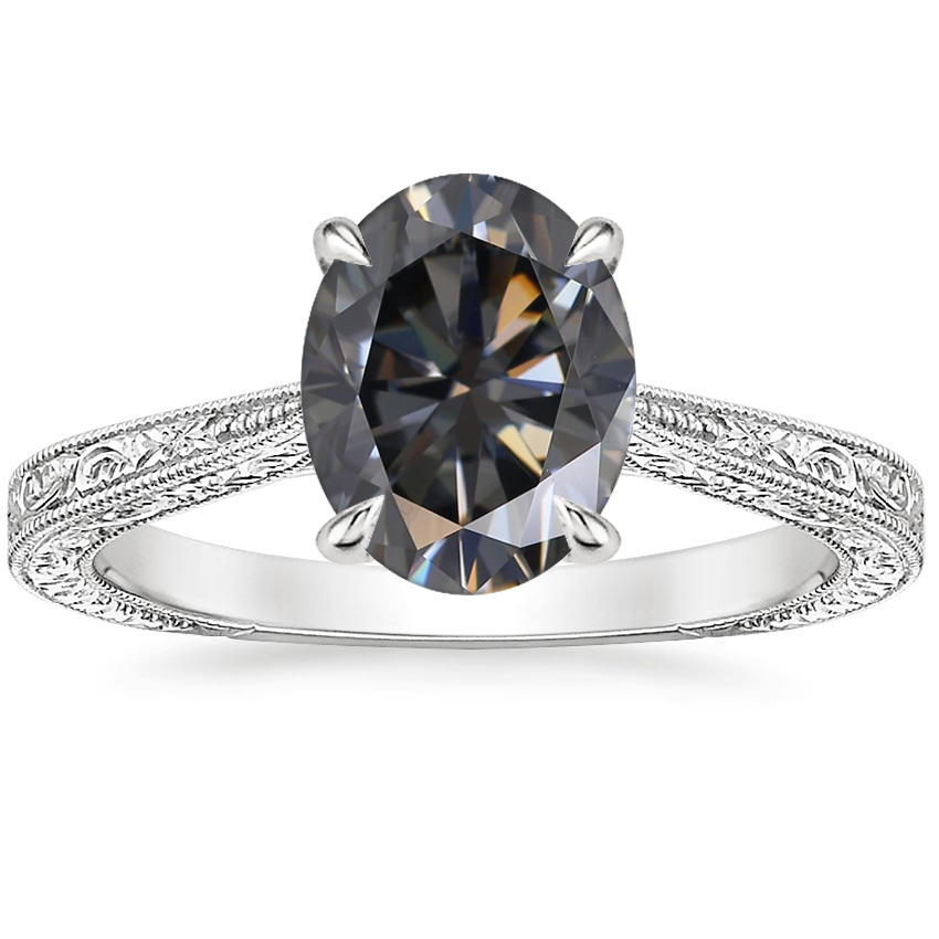 18K White Gold Elsie Engraved Ring, large top view