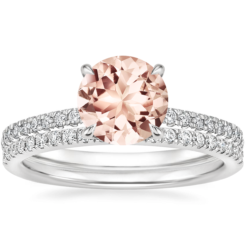 PT Morganite Petite Demi Diamond Ring with Ballad Diamond Ring, top view