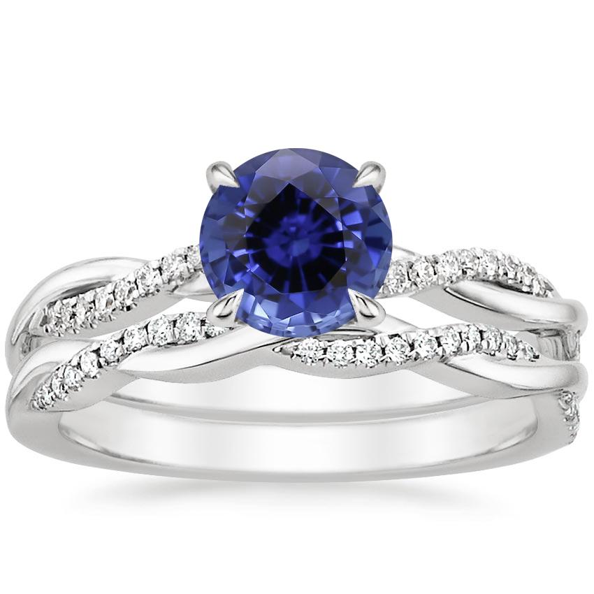 18KW Sapphire Petite Twisted Vine Diamond Bridal Set (1/4 ct. tw.), top view