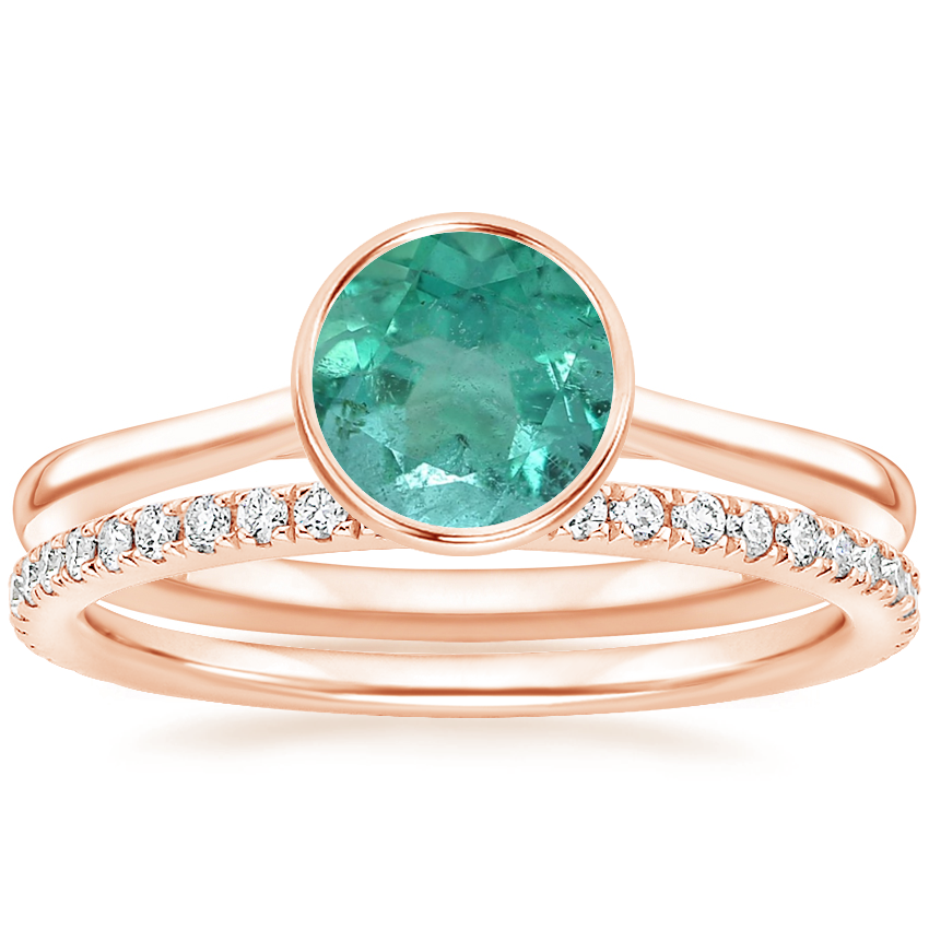 14K Rose Gold Petite Luna Bezel Ring with Luxe Ballad Diamond Ring (1/4 ct. tw.)