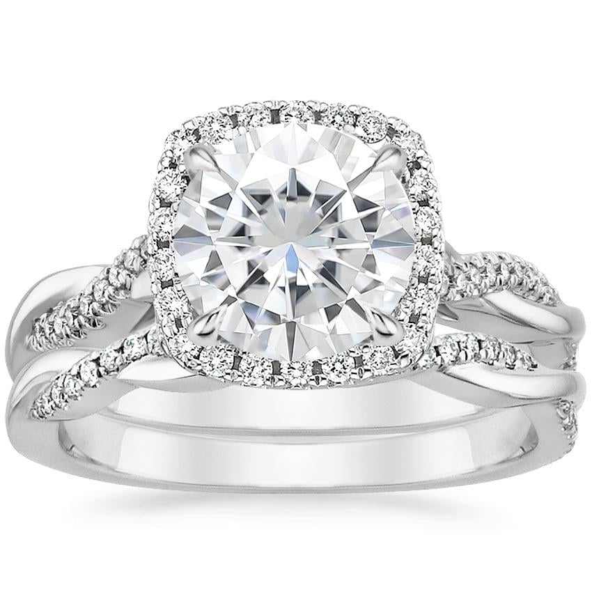 PT Moissanite Petite Twisted Vine Halo Diamond Bridal Set (1/3 ct. tw.), top view