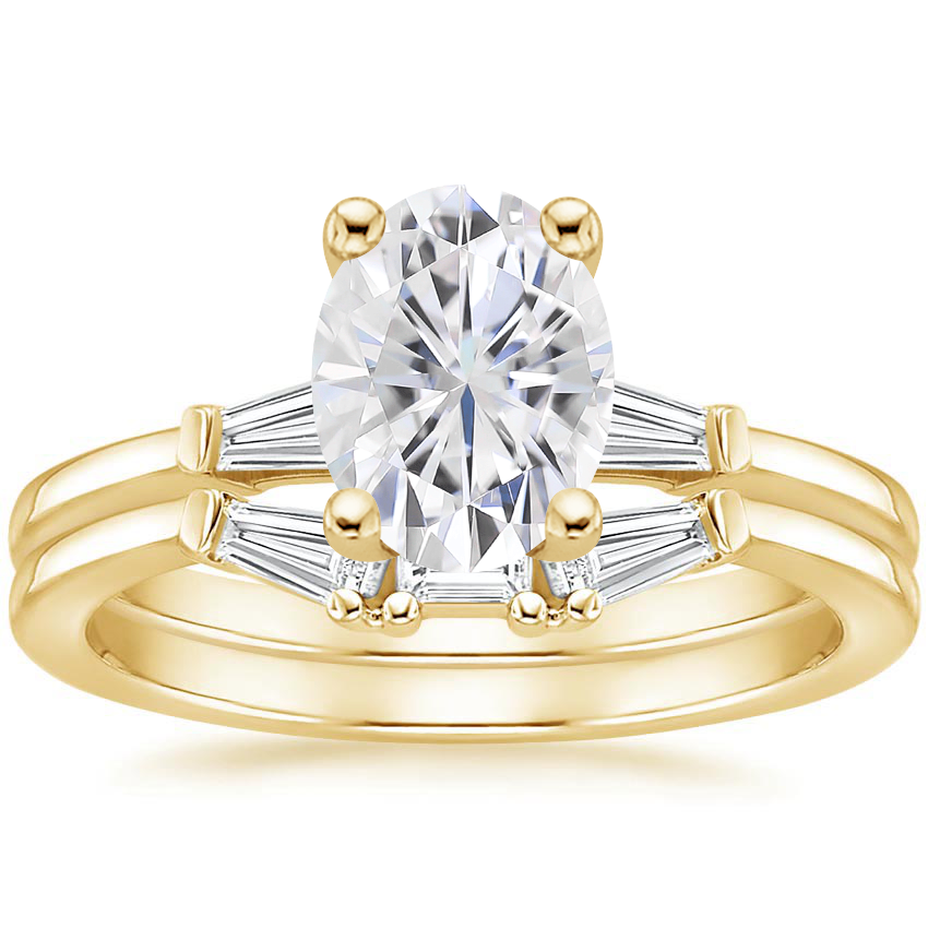 18KY Moissanite Tapered Baguette Diamond Bridal Set, top view