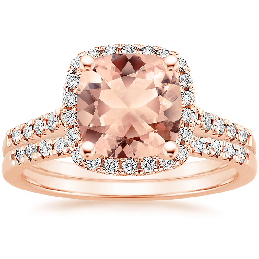 14KR Morganite Odessa Diamond Ring (1/5 ct. tw.) with Sonora Diamond Ring (1/8 ct. tw.), top view