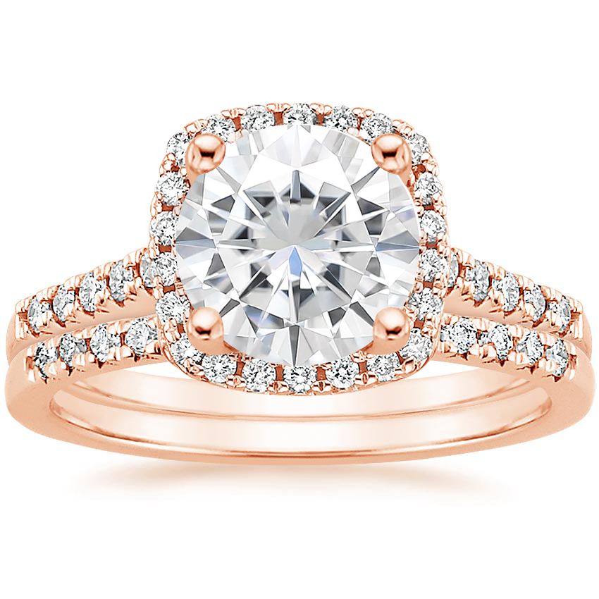 14KR Moissanite Odessa Diamond Ring (1/5 ct. tw.) with Sonora Diamond Ring (1/8 ct. tw.), top view