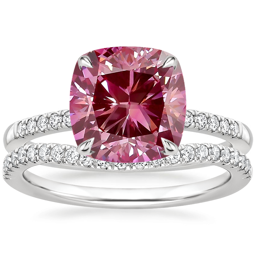 18K White Gold Petite Viviana Diamond Ring (1/6 ct. tw.) with Curved Ballad Diamond Ring (1/6 ct. tw.)