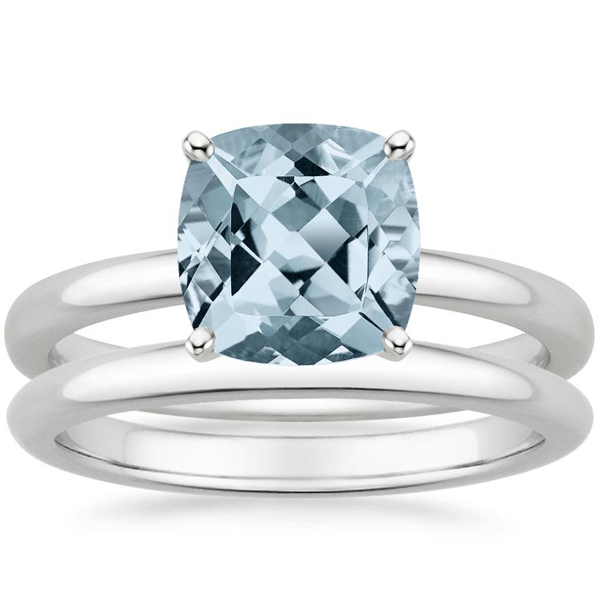 18KW Aquamarine 2mm Comfort Fit Bridal Set, top view