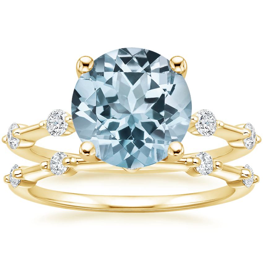 18KY Aquamarine Aimee Diamond Bridal Set, top view
