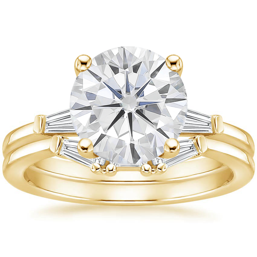 18KY Moissanite Tapered Baguette Diamond Bridal Set, top view