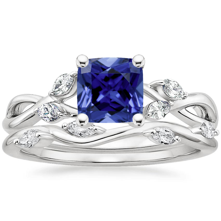 18KW Sapphire Willow Diamond Ring (1/8 ct. tw.) with Winding Willow Diamond Ring (1/8 ct. tw.), top view