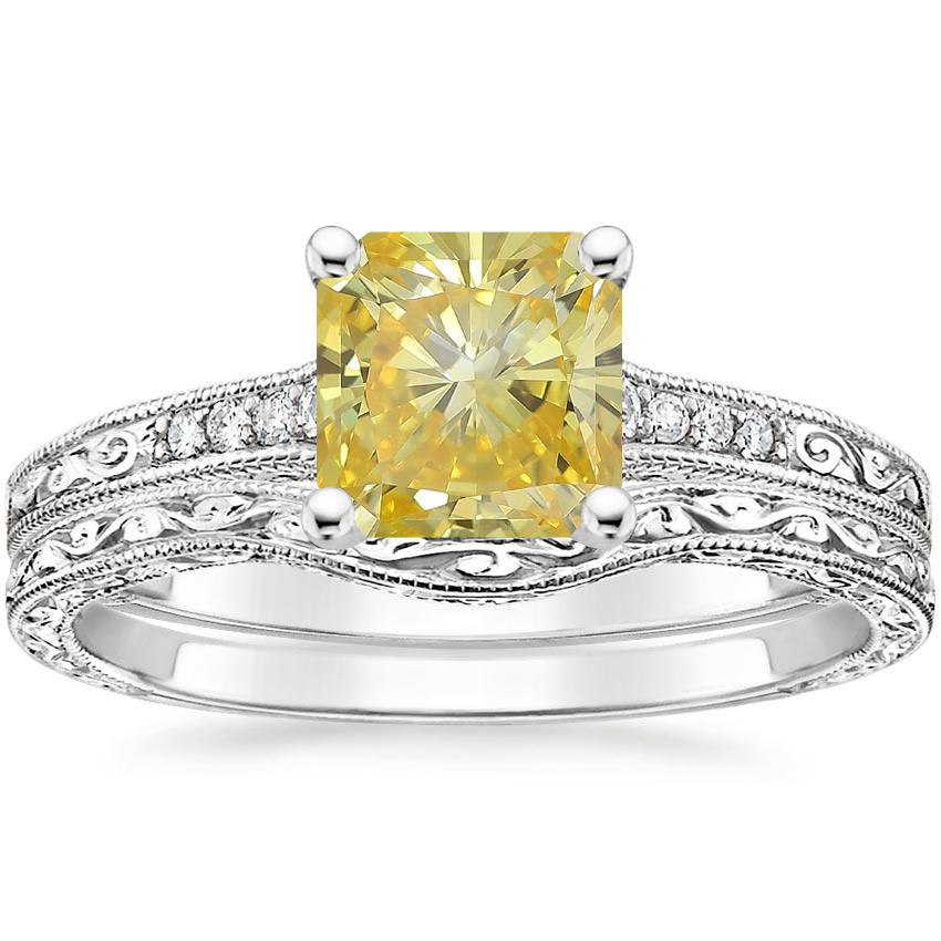 18K White Gold Contoured Luxe Hudson Diamond Bridal Set