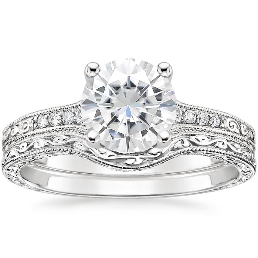 18KW Moissanite Contoured Luxe Hudson Diamond Bridal Set, top view