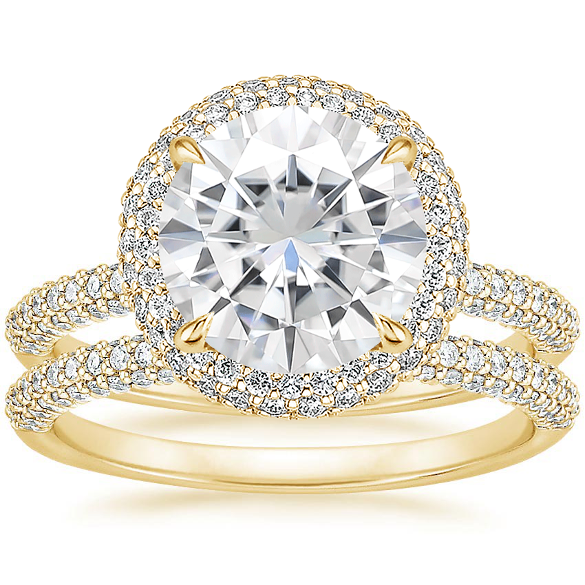 18KY Moissanite Valencia Halo Diamond Bridal Set, top view