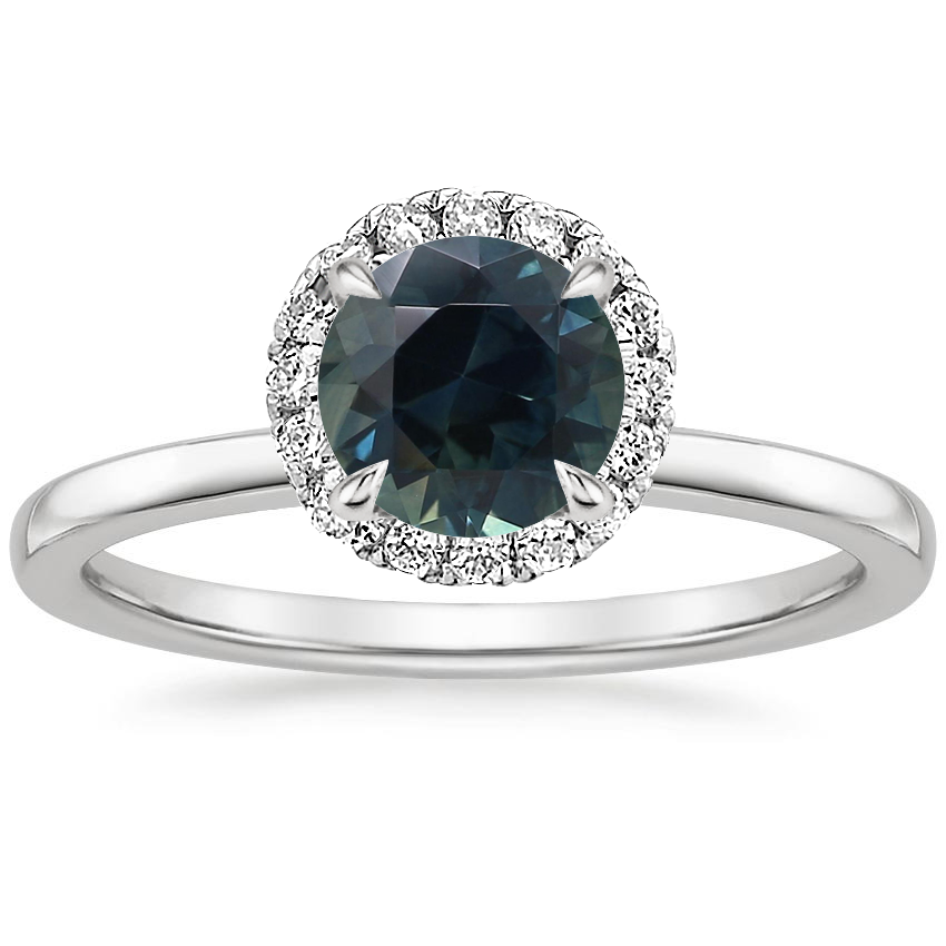 Sapphire Vienna Halo Diamond Ring in 14K White Gold