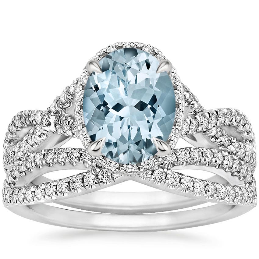 18KW Aquamarine Entwined Halo Diamond Bridal Set (1/2 ct. tw.), top view