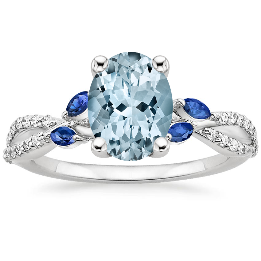 Aquamarine Luxe Willow Sapphire and Diamond Ring (1/8 ct. tw.) in Platinum