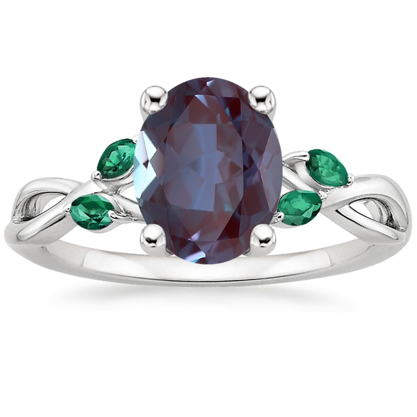 Platinum Willow Ring With Lab Emerald Accents, large top view