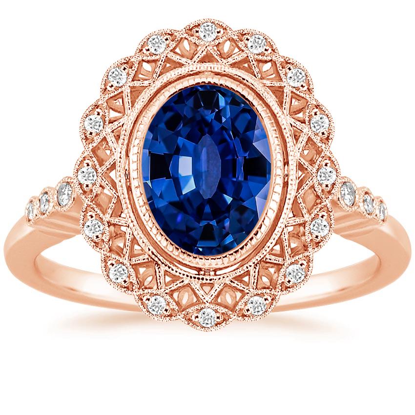 Lab Created Sapphire Alvadora Diamond Ring in 14K Rose Gold