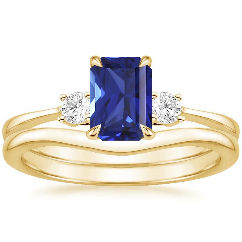 18K Yellow Gold Selene Diamond Ring (1/10 ct. tw.) with Petite Curved Wedding Ring