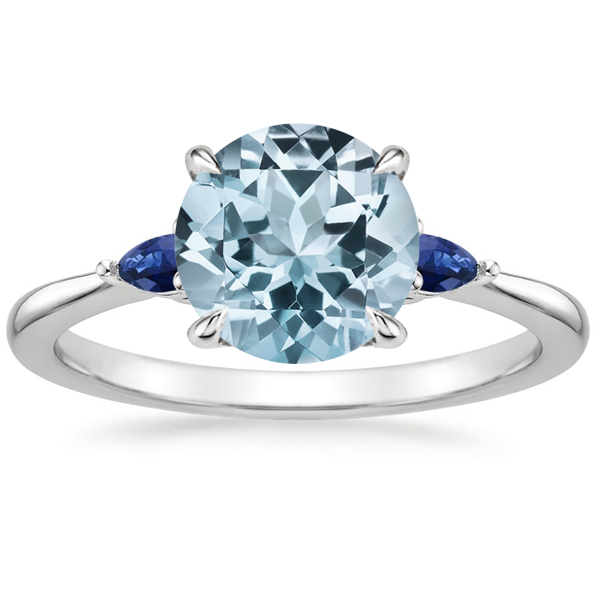 Aquamarine Aria Ring with Sapphire Accents in 18K White Gold
