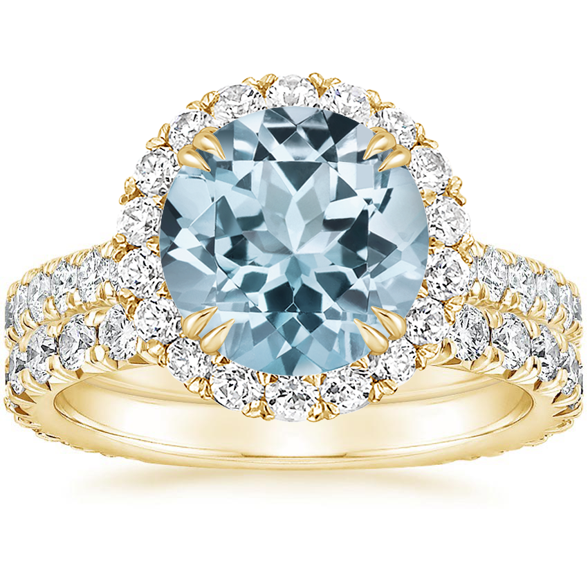 18KY Aquamarine Luxe Sienna Halo Diamond Bridal Set (1 3/8 ct. tw.), top view