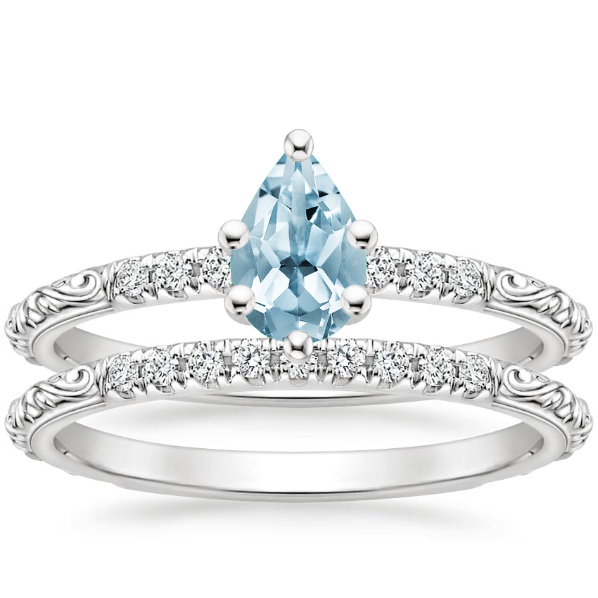 18KW Aquamarine Adeline Diamond Bridal Set, top view