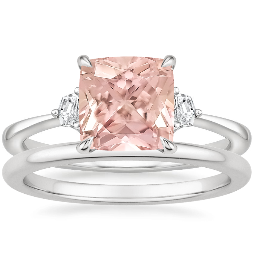 18K White Gold Cecily Diamond Ring with Petite Comfort Fit Wedding Ring