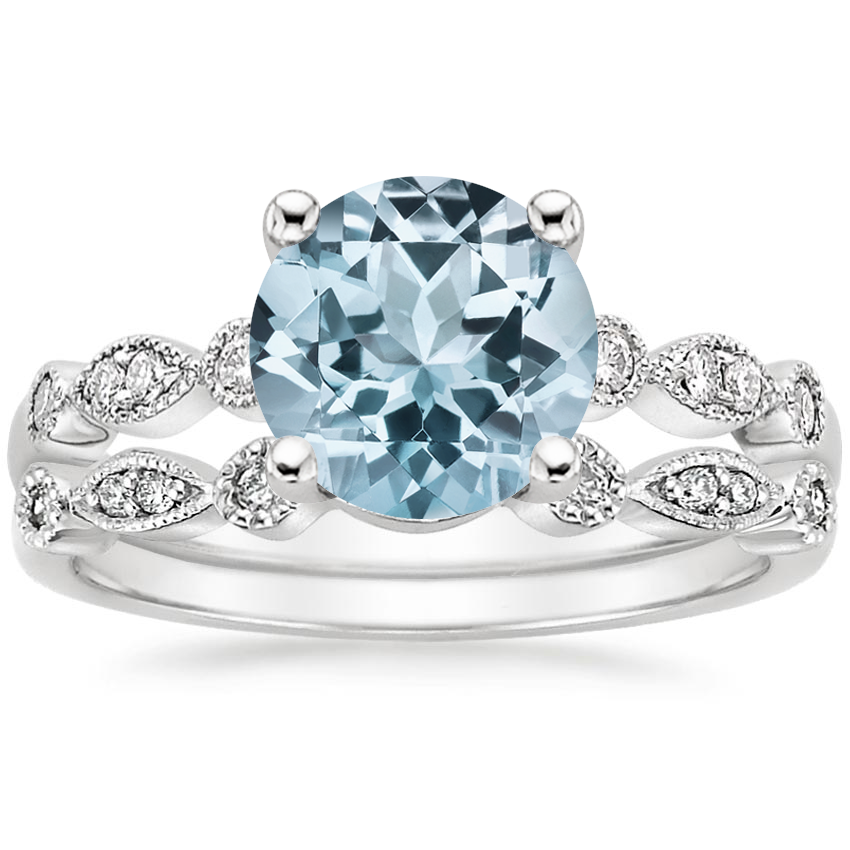 18KW Aquamarine Tiara Diamond Bridal Set (1/5 ct. tw.), top view
