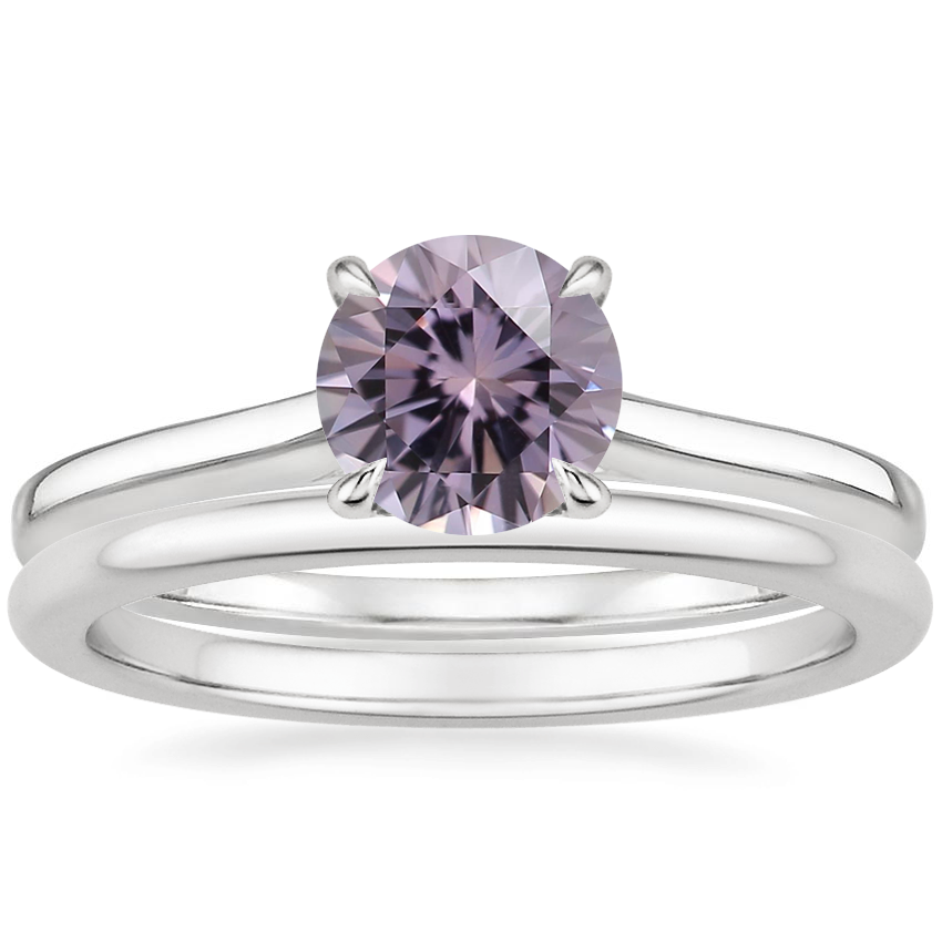 14K White Gold Provence Ring with Petite Comfort Fit Wedding Ring