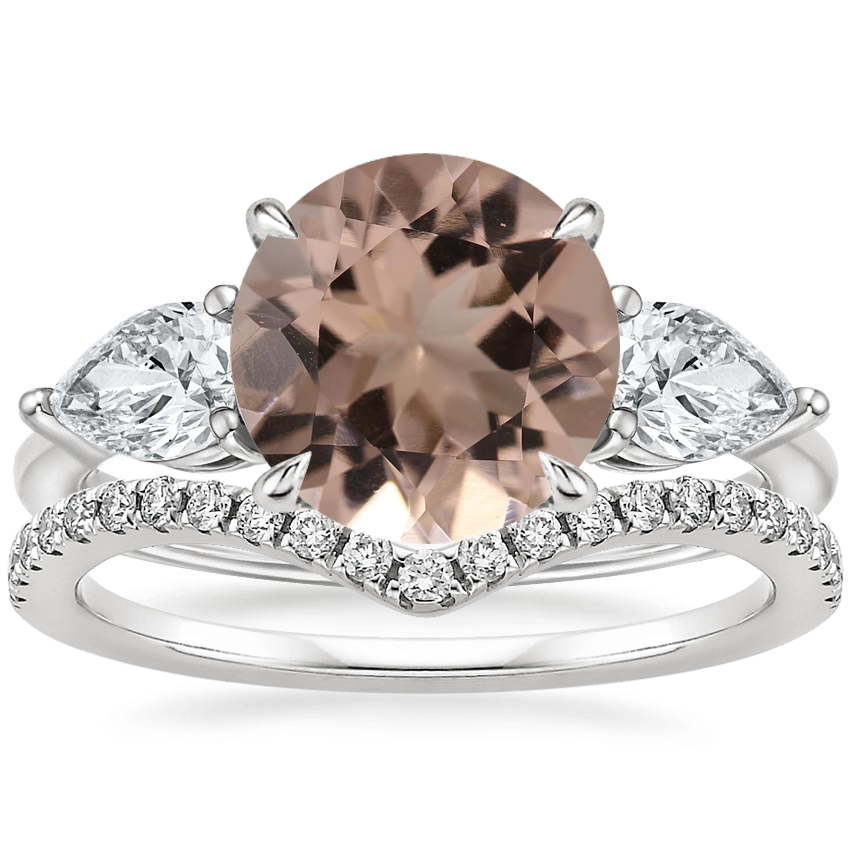 18K White Gold Luxe Opera Three Stone Diamond Ring with Flair Diamond Ring (1/6 ct. tw.)