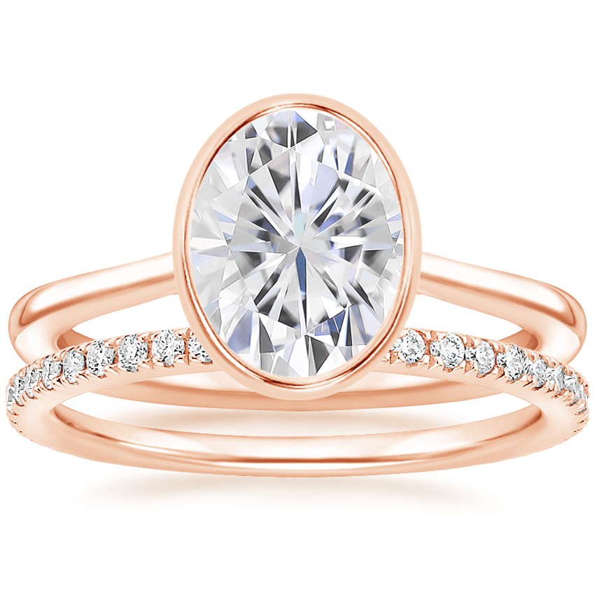 14K Rose Gold Petite Luna Bezel Ring with Luxe Ballad Diamond Ring (1/4 ct. tw.)