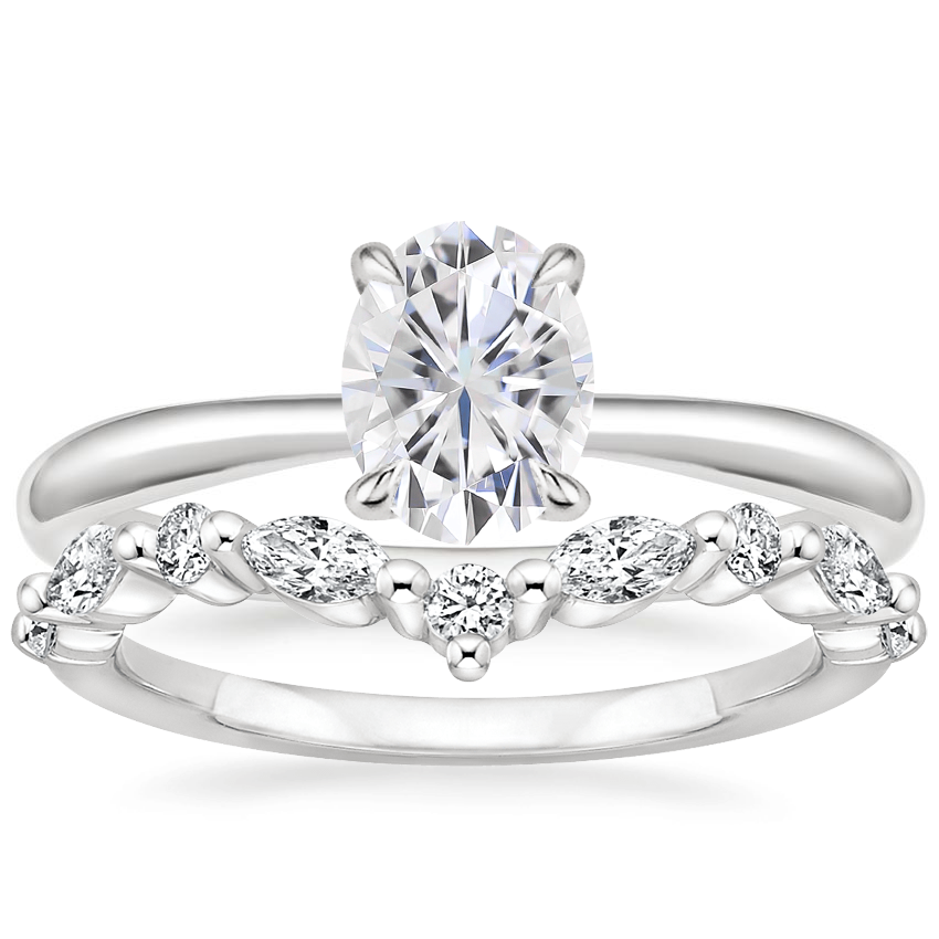 18KW Moissanite Freesia Ring with Curved Versailles Diamond Ring, top view
