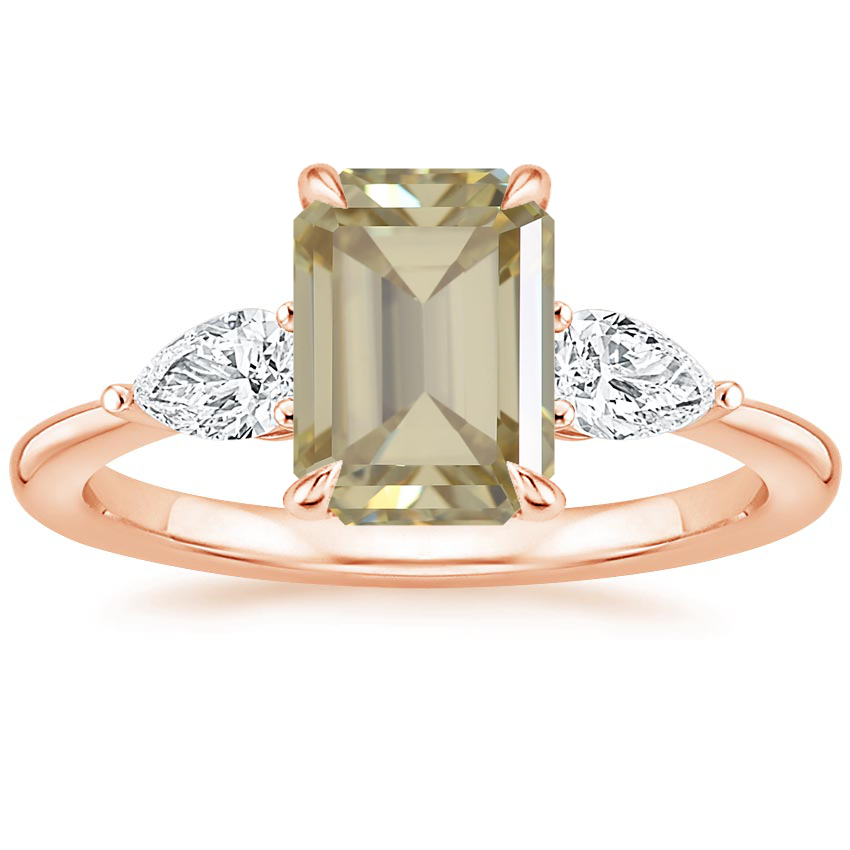 14K Rose Gold Opera Three Stone Diamond Ring, large top view