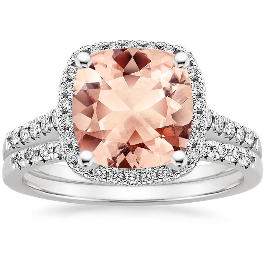 18KW Morganite Odessa Diamond Ring (1/5 ct. tw.) with Sonora Diamond Ring (1/8 ct. tw.), top view